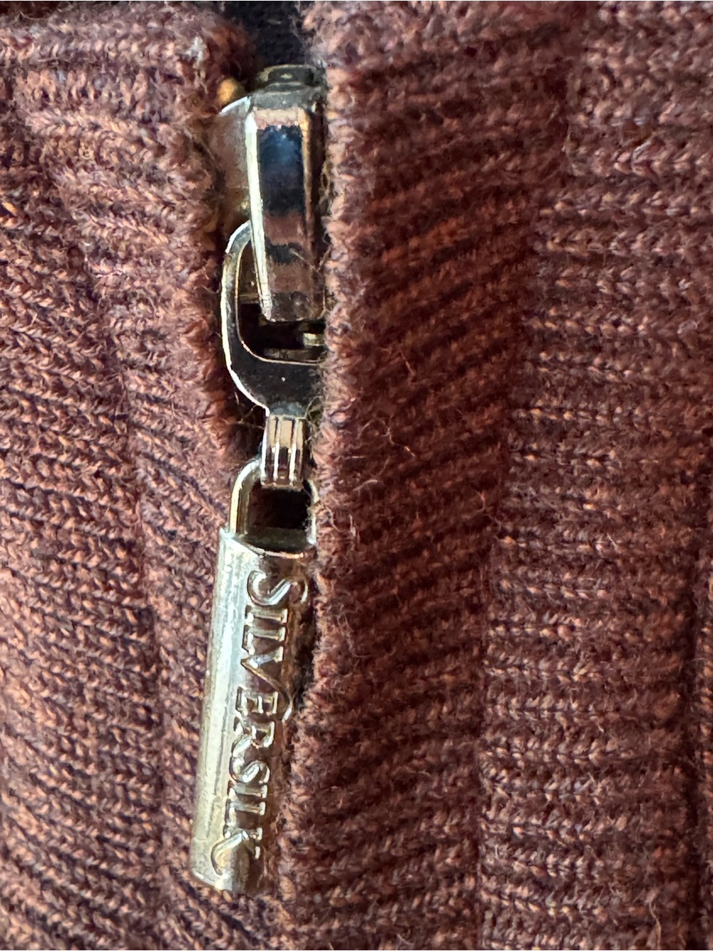 Silversilk Brown Bomber zip up sweater Jacket with Cream & Rust Wavy Stripes 3x - Picture 6 of 9